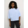 Kaffe KAtella Pullover - Lyseblå strik med korte ærmer 10509496 Windsurfer Melange fra Kaffe