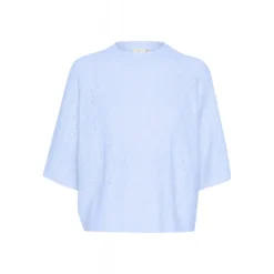 Kaffe KAtella Pullover - Lyseblå strik med korte ærmer 10509496 Windsurfer Melange fra Kaffe
