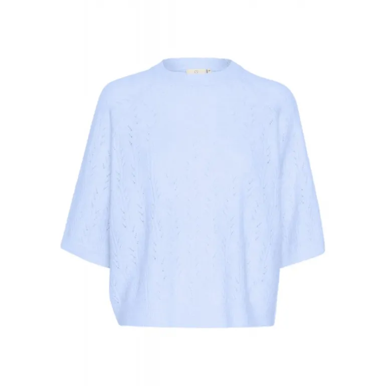 Kaffe KAtella Pullover - Lyseblå strik med korte ærmer 10509496 Windsurfer Melange fra Kaffe