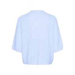 Kaffe KAtella Pullover - Lyseblå strik med korte ærmer 10509496 Windsurfer Melange fra Kaffe