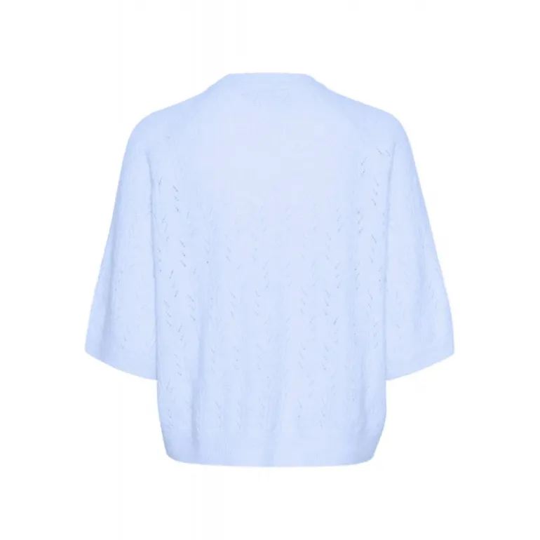 Kaffe KAtella Pullover - Lyseblå strik med korte ærmer 10509496 Windsurfer Melange fra Kaffe