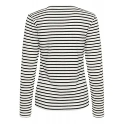 Kaffe Liddy T-shirt - Stribet T-shirt 10502821 Chalk/Black Pink heart fra Kaffe