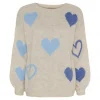 MARTA MdcAmarante Knit - Beige strik med blå hjerter 64023 Beige/Jeans/Celeste fra Marta du Château