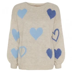 MARTA MdcAmarante Knit - Beige strik med blå hjerter 64023 Beige/Jeans/Celeste fra Marta du Château