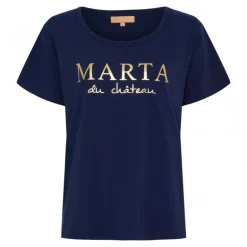MARTA MdcJeanette Tee - Mørkeblå T-shirt med guld tryk MT-002-S Navy Blue fra Marta du Château