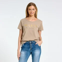 MARTA MdcJeanette Tee - Sandfarvet T-shirt med guld tryk MT-002-S Sand fra Marta du Château