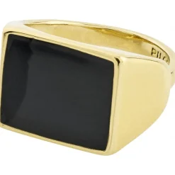 Pilgrim ECRU firkantet sort signet ring - 272232124 Guldbelagt fra Pilgrim