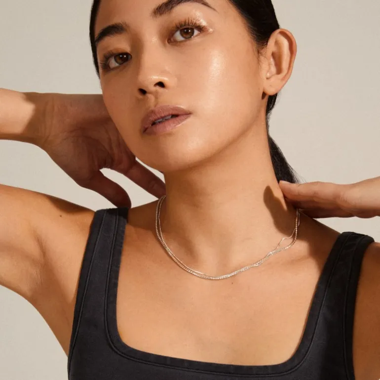 Pilgrim MILLE halskæde med krystaller 2-i-1 632236001 Sølvbelagt fra Pilgrim