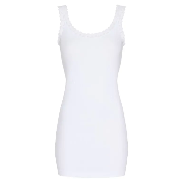 Tim&Simonsen Frida Rib Top Plus - Hvid rib top med blonde H5-202xPlus Bianco fra TimogSimonsen
