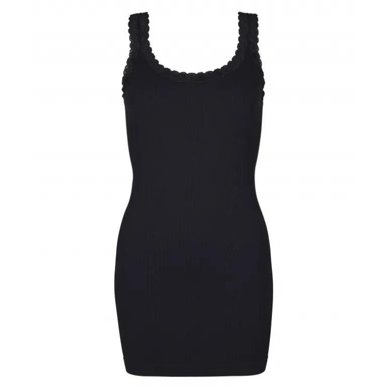 Tim&Simonsen Frida Rib Top Plus - Sort rib top med blonde H5-202xPlus Nero fra TimogSimonsen