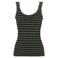 Tim&Simonsen ISA stripe dark rib top - Grøn/sort stribet top TS1CS962 Nero/Oliva fra TimogSimonsen