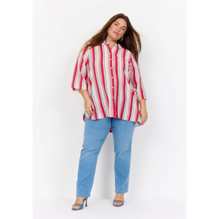 Wasabi WA-ADINA 2 - Rød stribet skjorte W10329 Lipstick Combi fra Wasabiconcept