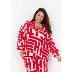 Wasabi WA-ALVA 1 - Rød printet bluse W10325 Lipstick Combi fra Wasabiconcept