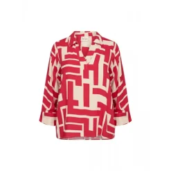 Wasabi WA-ALVA 1 - Rød printet bluse W10325 Lipstick Combi fra Wasabiconcept