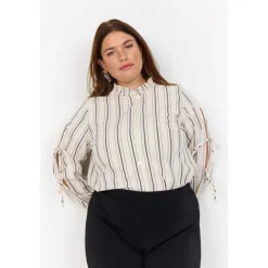Wasabi WA-ASHLEY 2 - Stribet skjorte med sløjfer på ærme W10323 Cream Combi fra Wasabiconcept