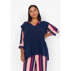 Wasabi WA-TONJA 7 - Blå strik vest W30045 Blue Iris Melange fra Wasabiconcept