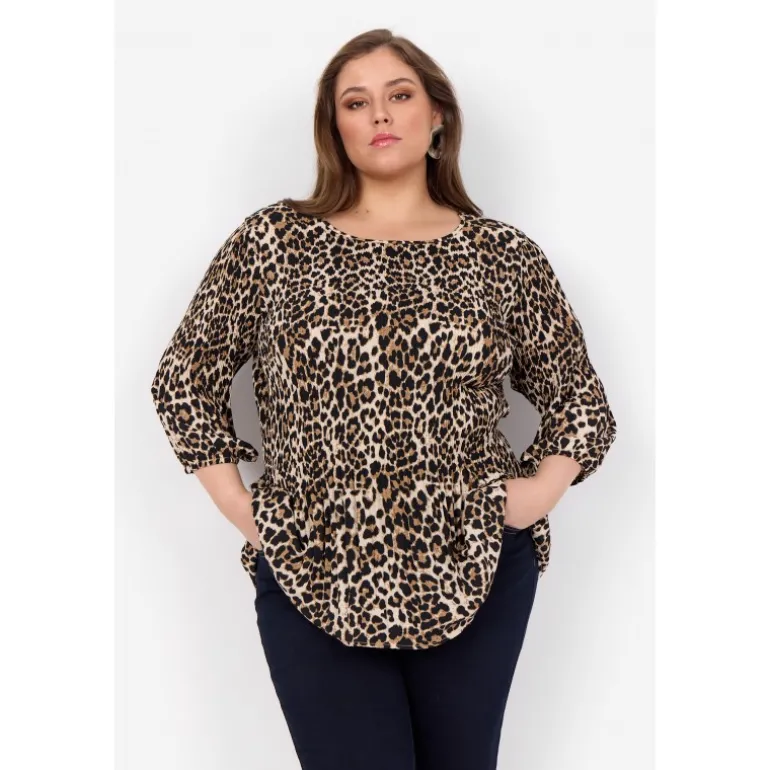 Wasabi WA-VANJA 1 - Leo printet bluse W10441 Desert Brown Combi fra Wasabiconcept