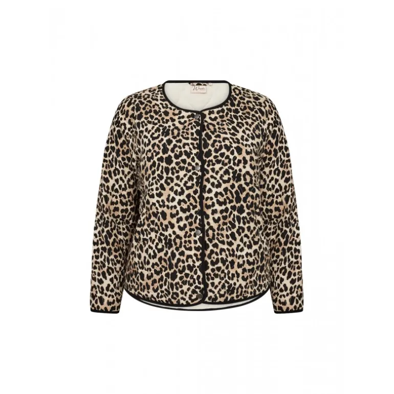 Wasabi WA-VENDELA 1 - Quiltet leopard jakke W10446 Sand Combi fra Wasabiconcept