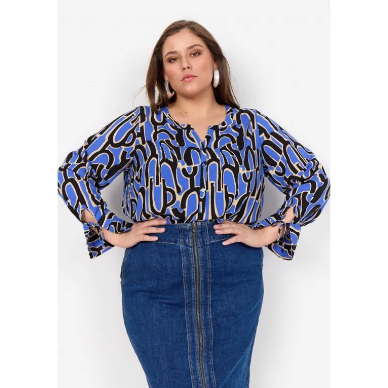 Wasabi WA-WALERA 2 - Blå printet bluse W10364 Amparo Blue Combi fra Wasabiconcept