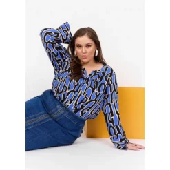 Wasabi WA-WALERA 2 - Blå printet bluse W10364 Amparo Blue Combi fra Wasabiconcept