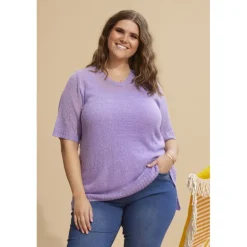 Zhenzi Aileen 269 Bluse - Lilla kortærmet strik 200269 Sheer Lilac fra Zhenzi
