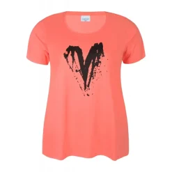Zhenzi Fenn 713-T-shirt S/S - Koral t-shirt med print 200713 Coral Poppy fra Zhenzi