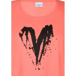 Zhenzi Fenn 713-T-shirt S/S - Koral t-shirt med print 200713 Coral Poppy fra Zhenzi
