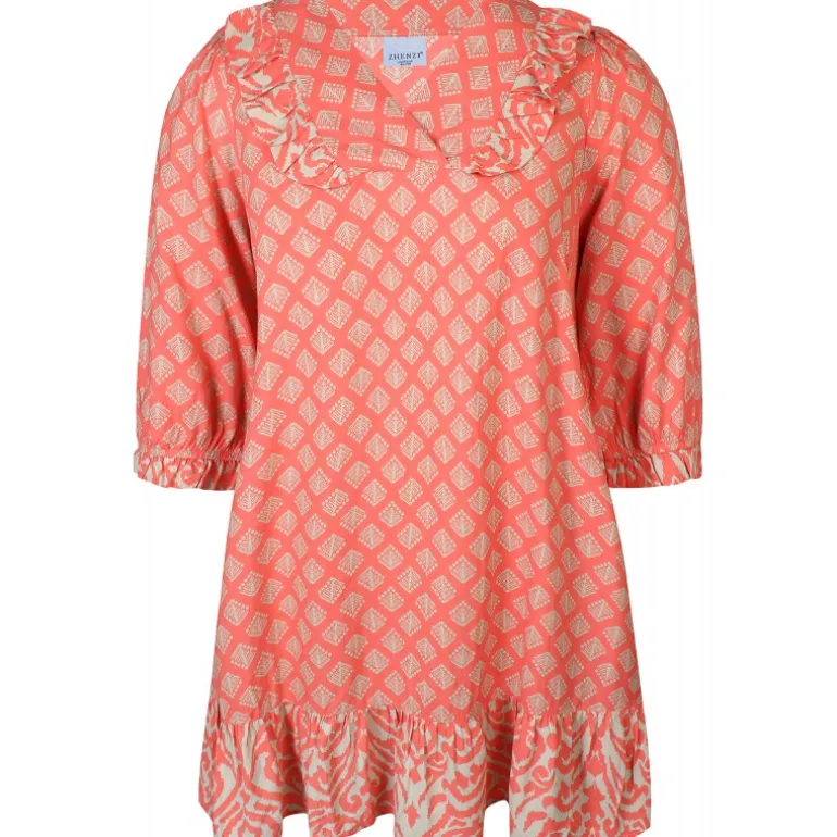 Zhenzi Ghia 751-Tunic 3/4 - Koral printet tunika 200751 Coral poppy fra Zhenzi