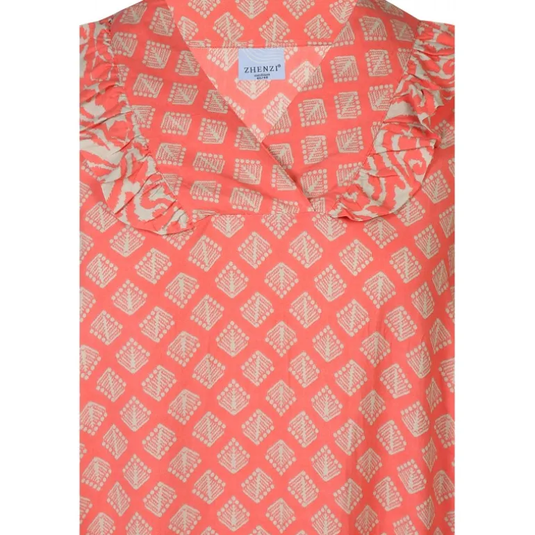 Zhenzi Ghia 751-Tunic 3/4 - Koral printet tunika 200751 Coral poppy fra Zhenzi