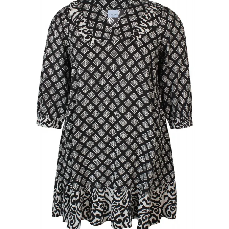 Zhenzi Ghia 751-Tunic 3/4 - Sort printet tunika 200751 Black fra Zhenzi