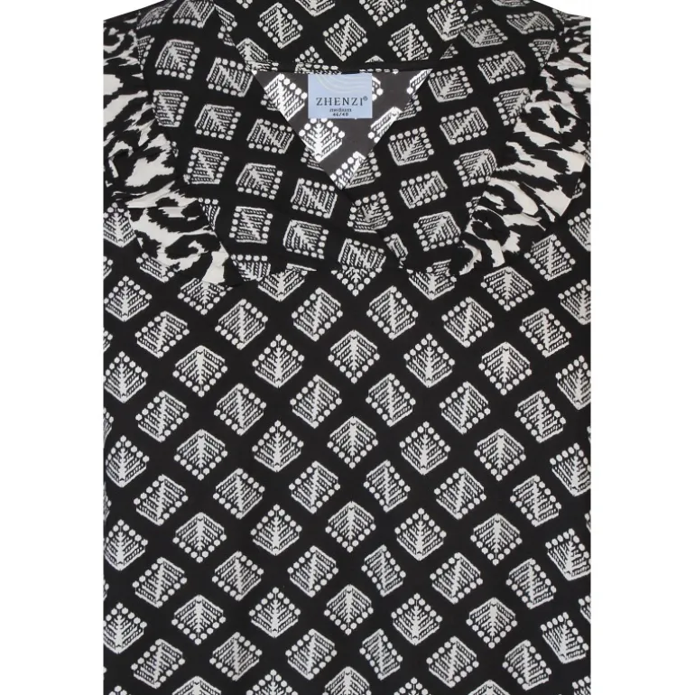 Zhenzi Ghia 751-Tunic 3/4 - Sort printet tunika 200751 Black fra Zhenzi