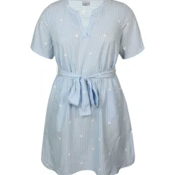 Zhenzi Grea 748-Dress S/S - Blå stribet kjole med broderi 200748 Blue Bell fra Zhenzi