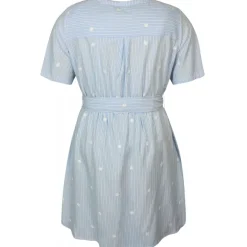 Zhenzi Grea 748-Dress S/S - Blå stribet kjole med broderi 200748 Blue Bell fra Zhenzi