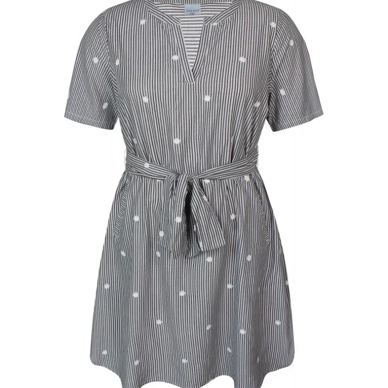 Zhenzi Grea 748-Dress S/S - Sort stribet kjole med broderi 200748 Black fra Zhenzi