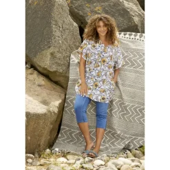 Zhenzi Hayu 767-Tunic S/S - Gul printet tunika 200767 Daffodil Yellow fra Zhenzi