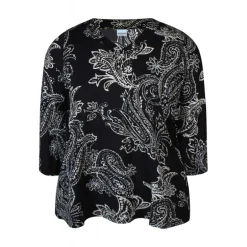 Zhenzi Sylva 629 T-shirt 3/4 - Sort printet bluse 200629 Black fra Zhenzi