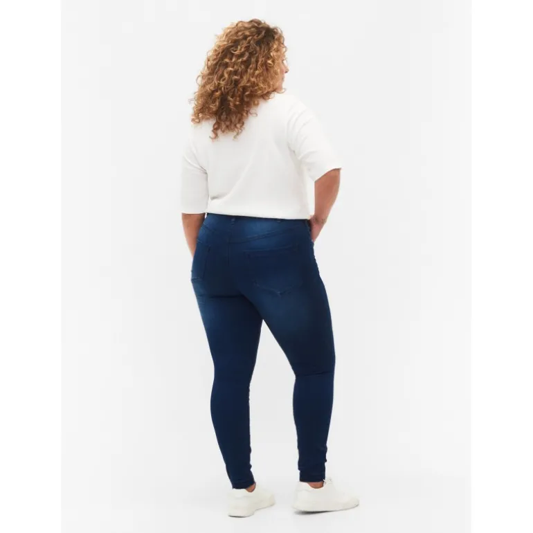 Zizzi Jeans, Long, Amy J10305L - Blå jeans Blue Denim fra Zizzi