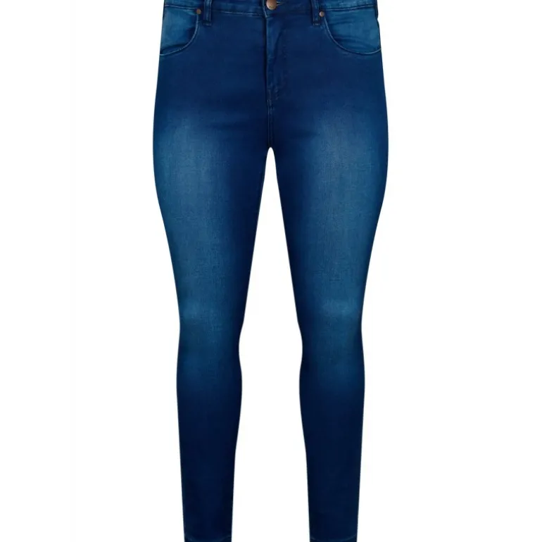 Zizzi Jeans, Long, Amy J10305L - Blå jeans Blue Denim fra Zizzi