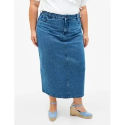 Zizzi JELENA 7/8 SKIRT - Denim nederdel J20042D Denim Blue fra Zizzi