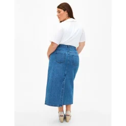 Zizzi JELENA 7/8 SKIRT - Denim nederdel J20042D Denim Blue fra Zizzi