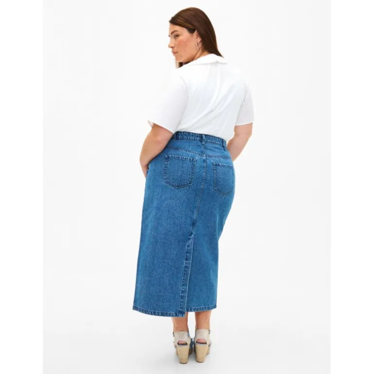 Zizzi JELENA 7/8 SKIRT - Denim nederdel J20042D Denim Blue fra Zizzi