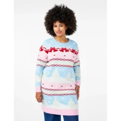 Zizzi MCHRIS L/S DRESS - Strikkjole med julemotiv M61357B Cerulean Comb fra Zizzi