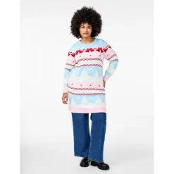 Zizzi MCHRIS L/S DRESS - Strikkjole med julemotiv M61357B Cerulean Comb fra Zizzi