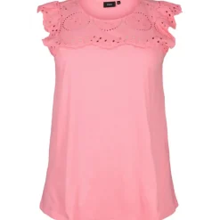 Zizzi VCASY S/S STRAIGHT TEE - Pink t-shirt med blonde V50221B Strawberry Pink fra Zizzi